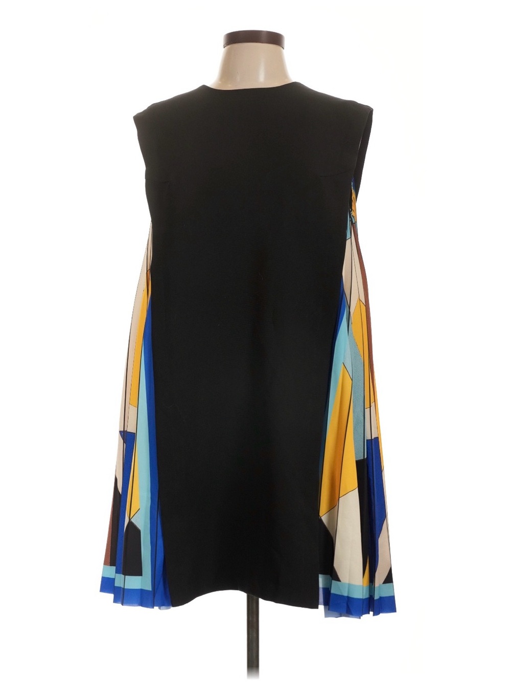 Saturday Club Black Mini Dress with Multicolor Geometric Pleats size L Large